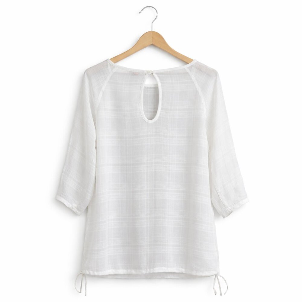 ROPER | Cream Checked Sheer Keyhole Blouse โ Womenโs Medium